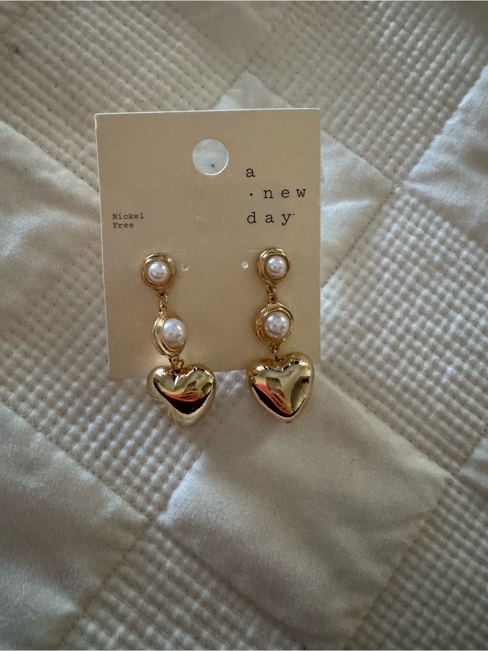 Target Gold-Tone Heart Drop Earrings with Pearl Accents